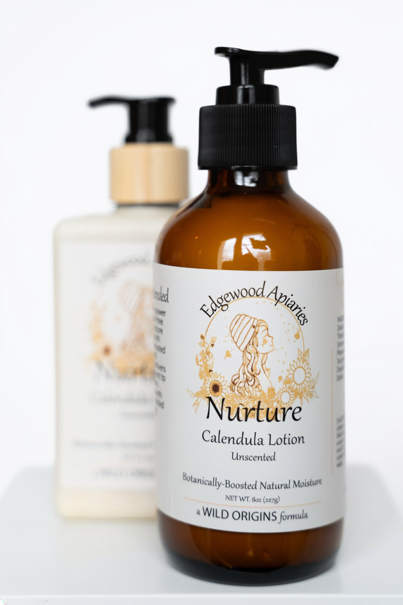 Edgewood Apiaries Nurture Unscented Calendula Body Lotion on a white background