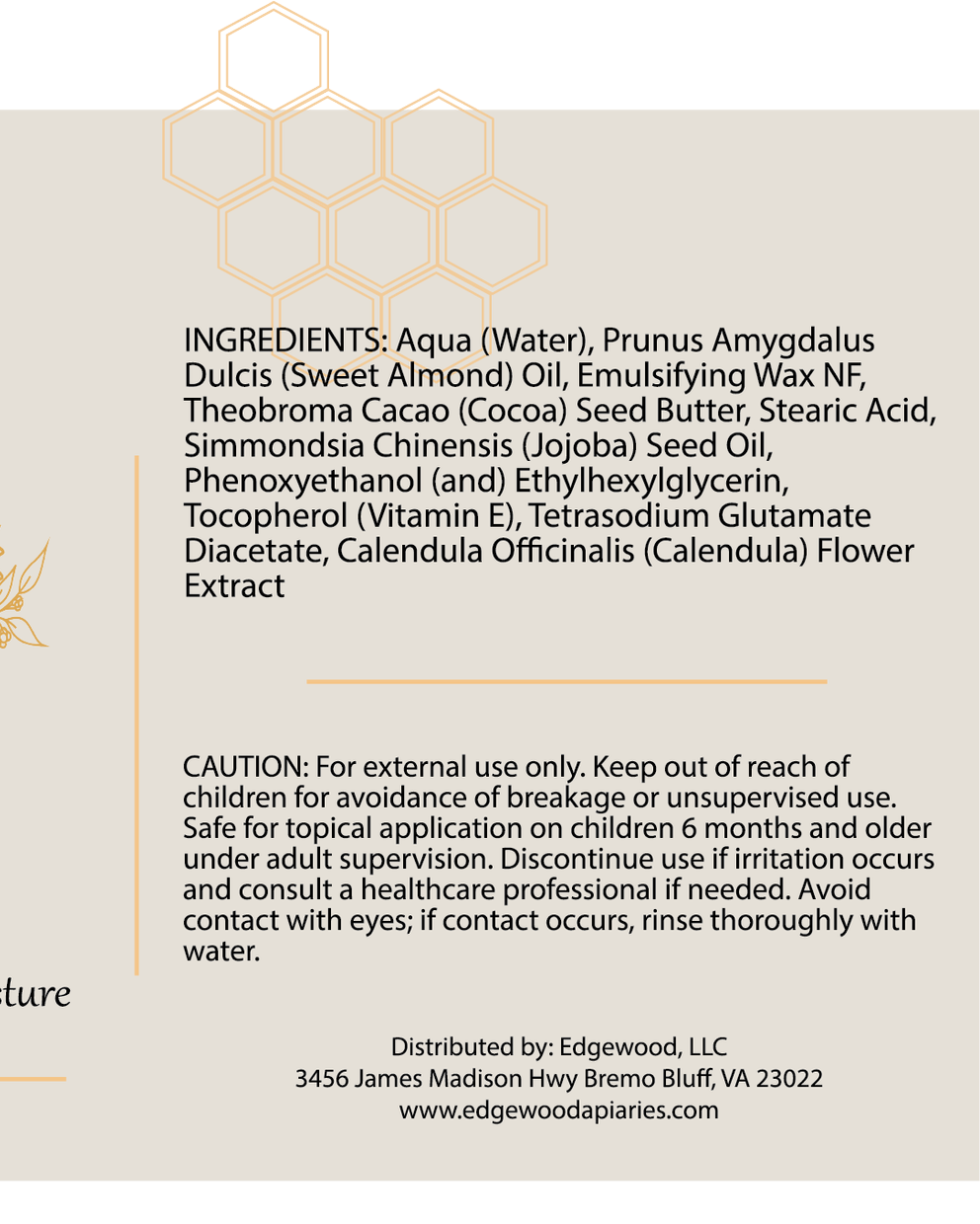 Nurture Unscented Calendula Body Lotion ingredient list