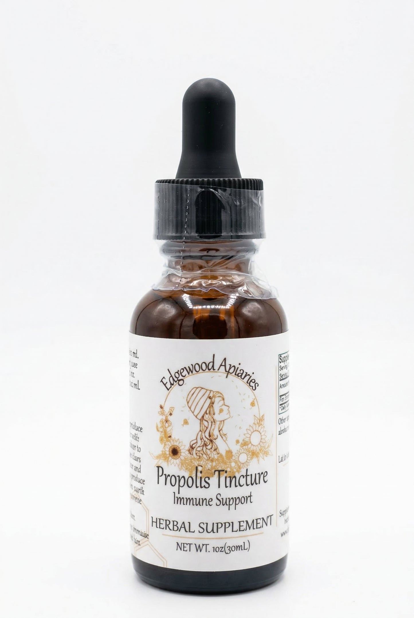 Edgewood Apiaries Propolis Tincture with Immune Support on a white background
