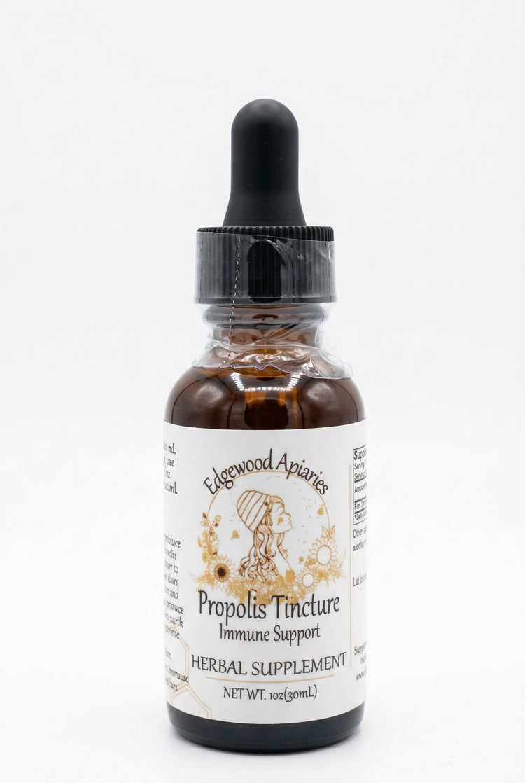 Edgewood Apiaries Propolis Tincture with Immune Support on a white background