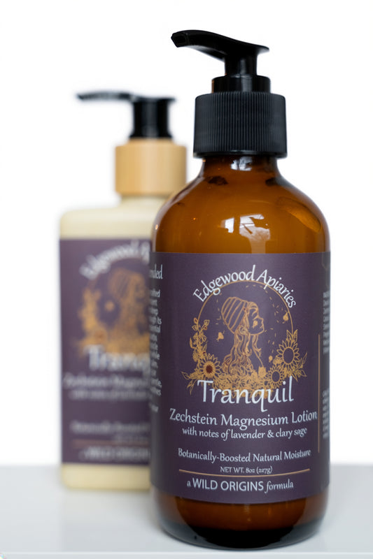 Edgewood Apiaries Tranquil Zechstein Magnesium Body Lotion on a white background