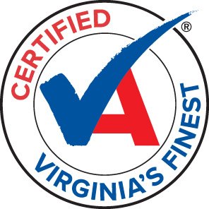 Certified Virginia's Finest seal with blue checkmark and red A, symbolizing quality local products