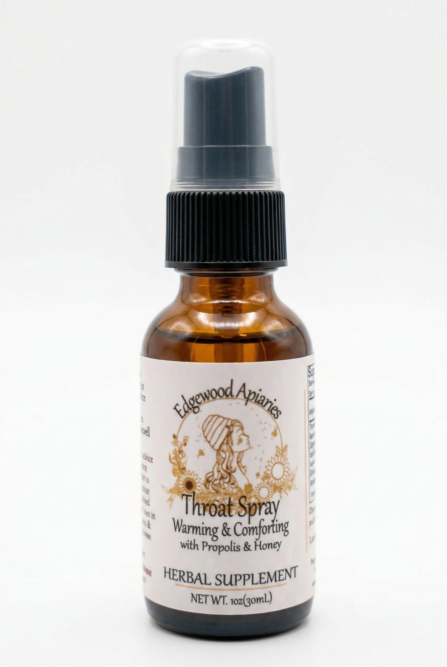 Edgewood Apiaries Warming and Comforting Throat Spray for Immune Support on a plain white background