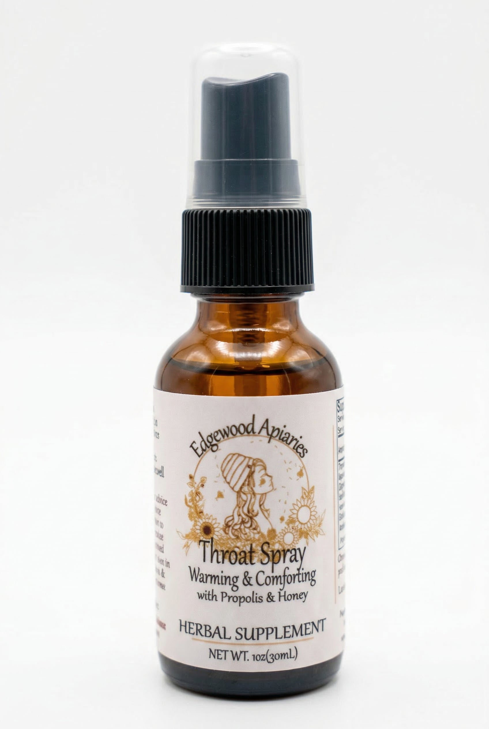 Edgewood Apiaries Warming and Comforting Throat Spray for Immune Support on a plain white background